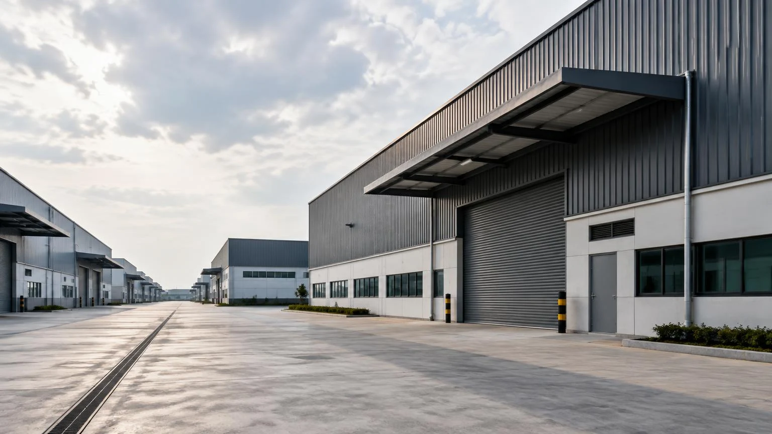 Industrial estate with stand-alone factories and an open yard